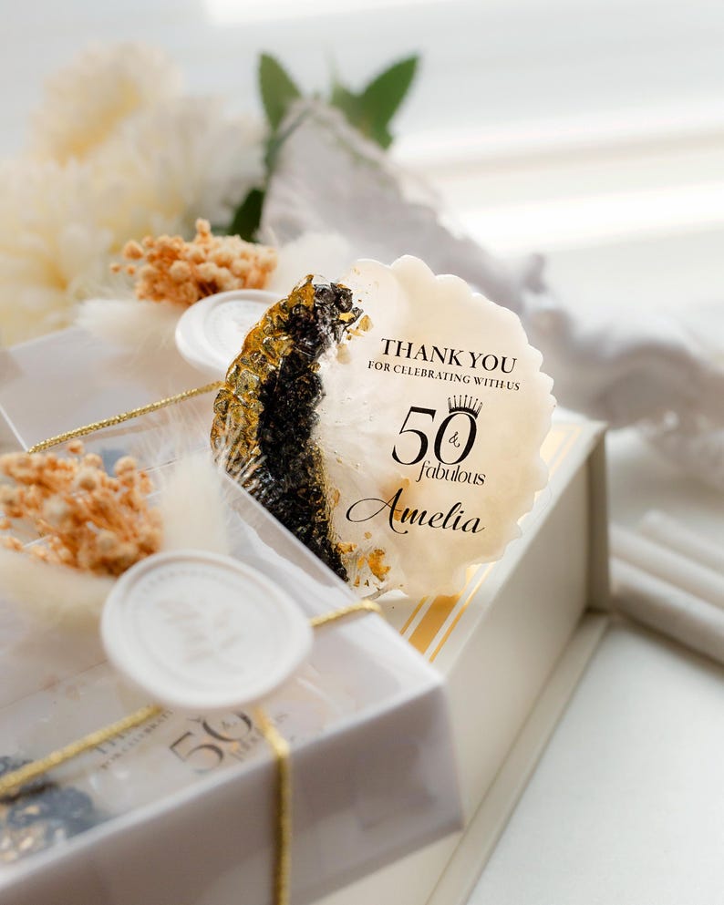 Resin birthday favor magnet for 70th or 80th party decor