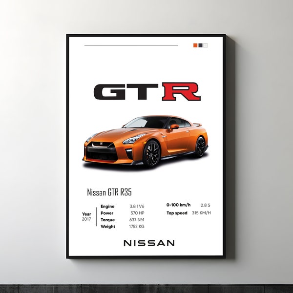 Nissan GT-R R35 2017, Nissan Poster, Super Car, Sportscar, Wall Art, Wall Decor, Wall Poster, Car Poster, Digital Art, Print Poster