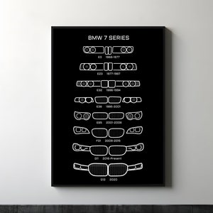 BMW 7 Generation Bumper Print, E3, E23, E32, E38, E65, F01, G11, G12  M BMW Sportscar Poster, Art, Car Art, Cars Poster