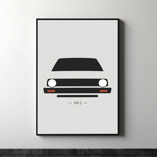 Print Volkswagen Golf MK2 Wall Art Car Wall Art Automotive Wall Decor Car Art VW Car Poster