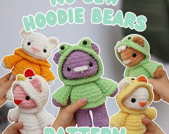 PATTERN: No-Sew Crochet Hoodie Bears! (with frog, dino, chicken and duck expansions)
