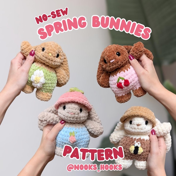 MOTIF SANS COUTURE : Lapins de printemps potelés avec des chapeaux