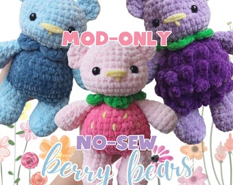 NO-SEW PATTERN: Mod-Only Berry Bears, strawbeary, blackbeary and bluebeary