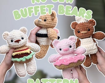 PATTERN: No-Sew Buffet Bears! (includes the base bear and the sushi, chef, burger and donut mods)