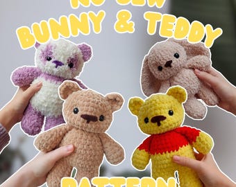 PATTERN: No-Sew Crochet Bunny and No-Sew Teddy Bear Pattern Set with Panda and T-Shirt mod