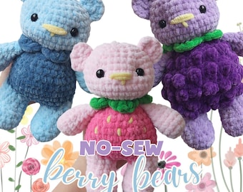 NO-SEW PATTERN: Berry Bears, strawbeary, blackbeary and bluebeary