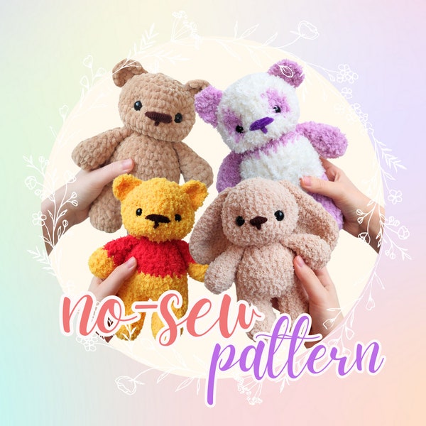 PATTERN: No-Sew Bunny and No-Sew Teddy Pattern Set with Panda and T-Shirt mod