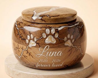 Anpassad träurna för husdjur, graverade tassavtryck, personlig askurna, gåvor för förlust av husdjur