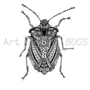 Groene Schildwants - kunstafdruk van pentekening - illustratie - zwart wit - muurdecoratie woonkamer slaapkamer keuken -cadeau voor vriendin