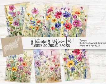 Watercolor Wildflower Junk Journal Pages: Vintage Ephemera (Digital Download)