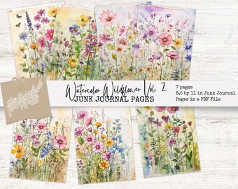 Watercolor Wildflower Junk Journal Pages: Vintage Ephemera (Digital Download)