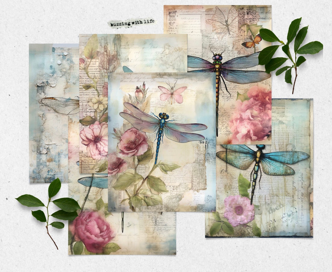 8 Dragonfly Junk Journal Pages Vol. 1 Digital Download Junk Journal ...