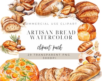 Pan en acuarela: ilustraciones de comida artesanal (descarga digital)
