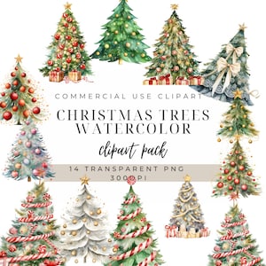Clipart albero di Natale / Alberi di Natale PNG / Buon Natale / Pino Png / Mestiere di carta digitale / Clipart albero di Natale ad acquerello