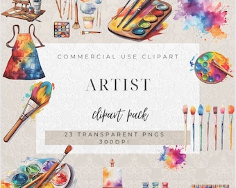 Watercolor Artist Clipart | Paint Brush Clipart | Profession Clipart | Commercial Use | Art Party Cliparts | Cute Artist | Paint Pngs