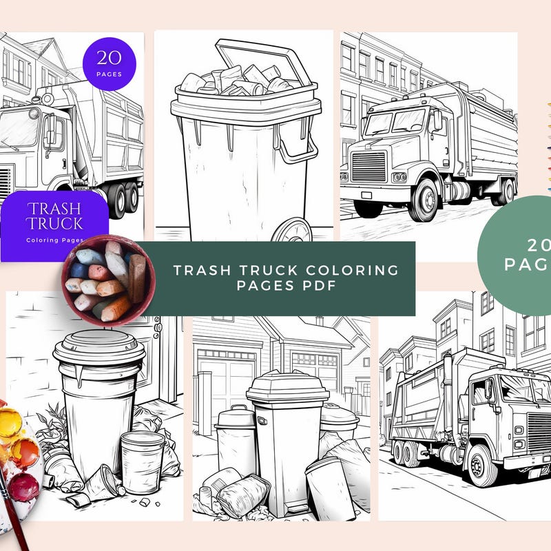 Printable Garbage Truck Coloring Pages - Etsy