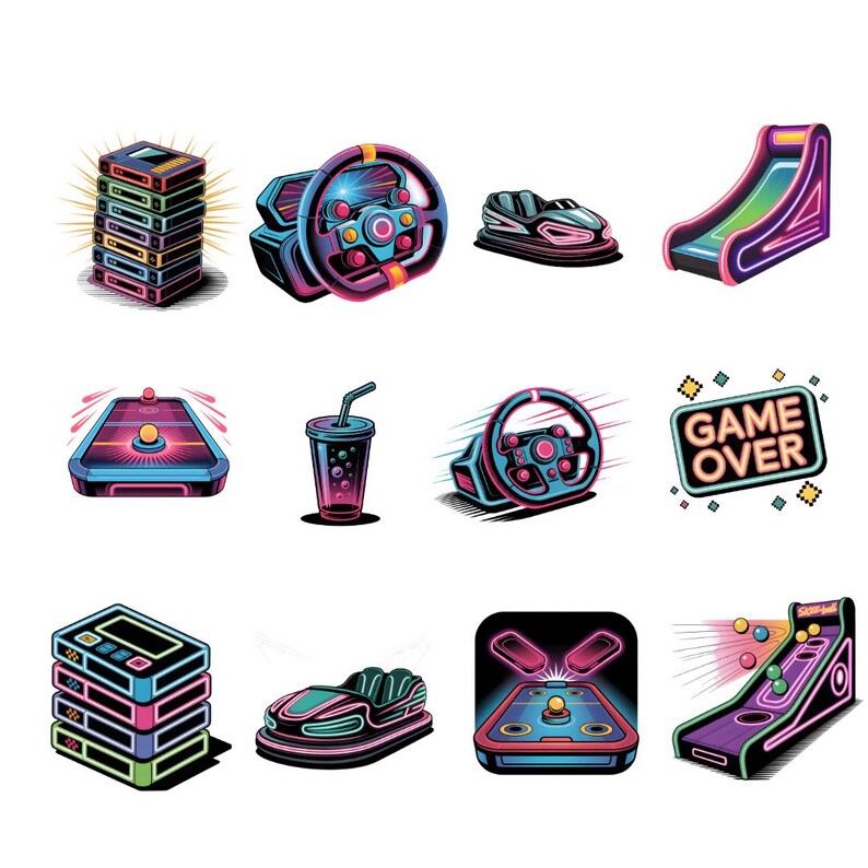 Neon Arcade Clipart Transparent PNG Images - Etsy