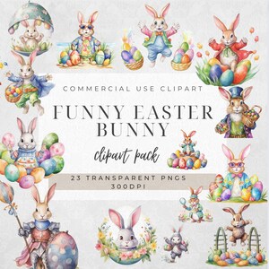Commercial Use | Funny Bunny Clipart | Easter Bunny PNG | Digital Clipart | Happy Easter | Easter Egg | Junk Journal Bunny Clipart