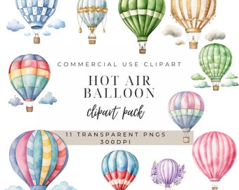 Watercolor Hot Air Balloon Clipart: Nursery Decor (Digital Download)