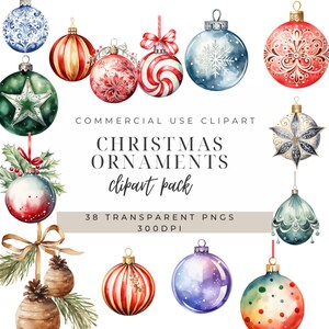 Christmas Ornaments Clipart | Commercial Use | Xmas Ornaments | Watercolor Christmas | PNG files | Ornament Clipart Images | Commerical Use