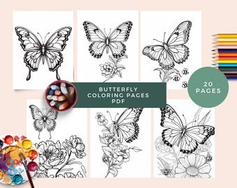 Butterfly Coloring Pages: 20 Fun Designs for Kids & Adults (Digital Download PDF