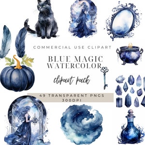 Clipart Halloween magique bleu | Clipart magique | Téléchargement numérique | Utilisation commerciale | Images d'Halloween | Clipart Objets magiques