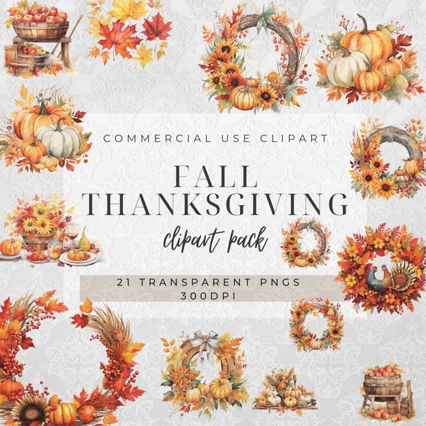 Thanksgiving Clipart | Fall Cliparts | Autumn Clip Art | Digital Download | Wreath Png | Turkey Dinner Graphics | Premade Clipart | Apples