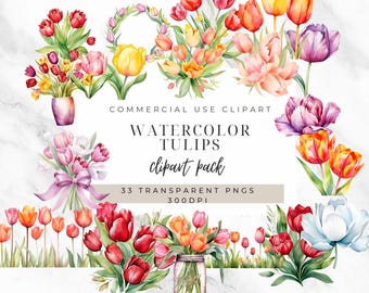 Watercolor Tulip Clipart: Spring Floral PNGs (Digital Download)