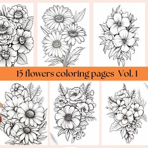 Flower Coloring | Digital Download | Grayscale Coloring Page | Printable Coloring Page | Adult Coloring Book | Floral Coloring
