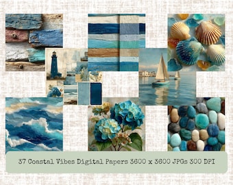 Digitales Papierpaket „Küstenflair“ – 37 vom Strand inspirierte Hintergründe