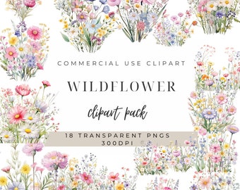 Pastel Wildflower Clipart: Watercolor PNG Bundle (Digital Download)