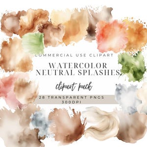 Pinceladas Clipart | Textura de Fundo | Respingos de Aquarela | Lavagens de Aquarela Neutras | Texturas Minimalistas Neutras | Abstrato