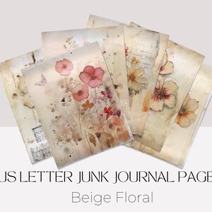 20 Beige Junk Journal Pages | Digital Download | Collage | Wild Flowers Scrapbook Page | Junk Journal Paper | Journal Pages | Printable