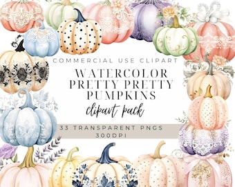 Pastel Pumpkins Watercolor Clipart: Fall Graphics (Digital Download)