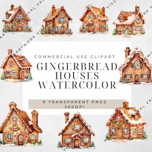 Holiday Clipart | Watercolor Clip Art | Gingerbread House Clipart | Christmas Cookies Clipart | Transparent Png | Digital Download