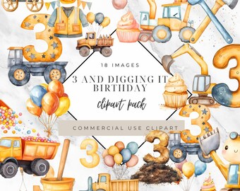 3rd Geburtstag Clipart-Set - "3 and Digging It" (PNG Bilder)