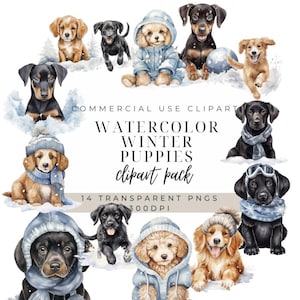 Download instantâneo | Paper Craft - Junk Journal | Festivos de inverno | Raças de cães de Natal Pacote de inverno | Clip Art | Filhotes de cachorro de inverno Clipart PNG