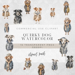Quirky Dog Clipart | Cute Dog Portraits Clipart | Digital Download | Dog Clipart |  | Cute Dog Clipart Images | Winter Dog Clipart