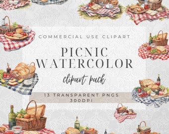 Picnic Spring Clipart | Commercial Use | Summer Clipart | Watercolor Picnic Clipart | Free Time | Romantic Picnic | Digital Download