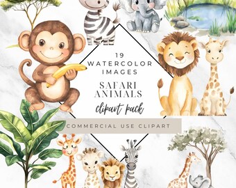 Aquarell Safari Tiere Clipart - 19 Dschungeltiere PNGs