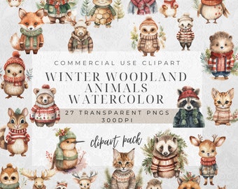 Woodland Animals Clipart | Paper Crafts | Commercial Use Png | Winter Clipart | Nursery Clipart | Woodland Christmas | Winter Clipart