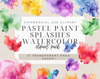 Salpicaduras de acuarela pastel: 51 PNG, uso comercial