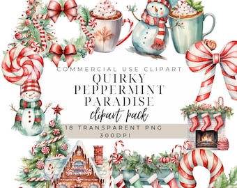 Peppermint Christmas Clipart: Candy Canes, Hot Cocoa (PNG Digital Download)
