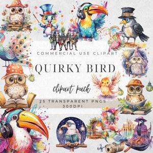 Whimsical Birds Clipart | Clipart for Junk Journal | Whimsical Colorful Design | Paper Craft | Quirky Bird Clip Art | Mixed Media | Bird PNG