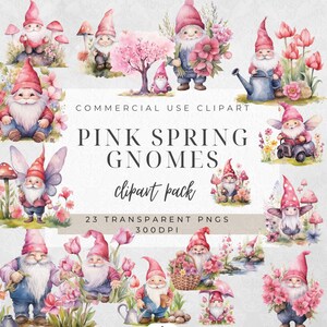 Gnomes Png | Spring Gnomes Clipart | Ideal For Greetings Cards | Commercial Use | Fairycore Clipart | Pink Spring Gnomes Transparent PNGs