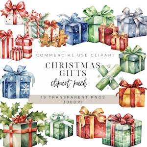 Imágenes prediseñadas de Navidad / Caja de regalo Png / Png. Imágenes prediseñadas de acuarela. Uso comercial gratuito. / Imágenes prediseñadas de regalos de Navidad / Imágenes de cajas de regalo de Navidad