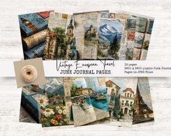 Vintage-Reisetagebuchseiten aus Europa | Scrapbook-Papierpaket (Digitaler Download)