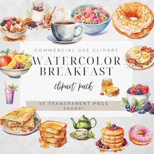 55 PNG&#39;s ontbijt clipartbundel | Ontbijt, eten, png PNGEgg | Voedselclipart | Digitale download | Eieren | Koffie | Pannenkoeken | Fruitclipart