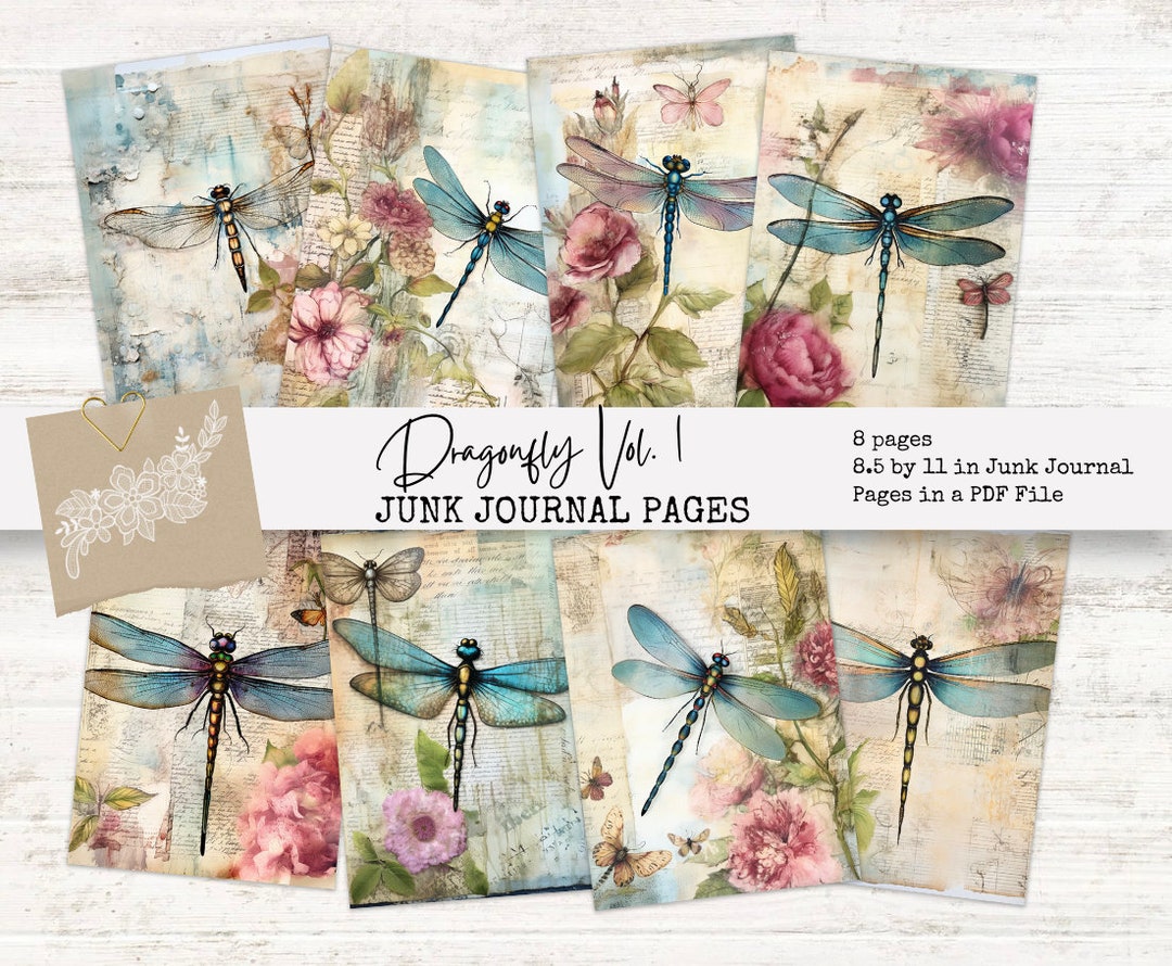 8 Dragonfly Junk Journal Pages Vol. 1 | Digital Download | Junk Journal ...