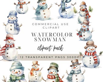 Watercolor Snowman Clipart Bundle: Winter Holiday PNGs (Digital Download)